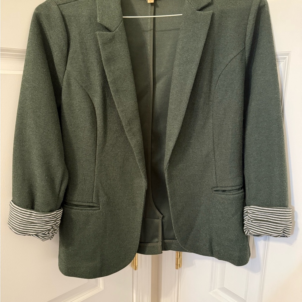 Women's Green Blazer with Striped Cuffs